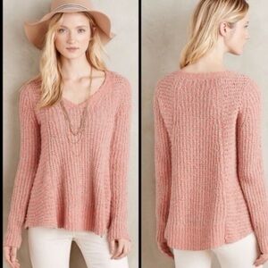 Moth - Anthropologie Coral & Tan V Neck Pullover Sweater Women's Size M